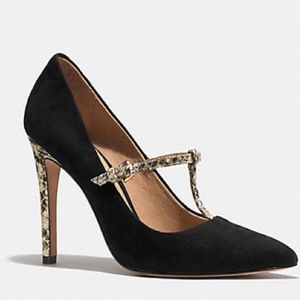 COACH Fulton Black Suede Leather T-Strap Shoes Stiletto Heels Women’s Size 7